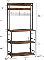 Vista 3 de Shintenchi Estante para panaderos con toma de corriente, gran espacio de almacenamiento, barra de café de 10 ganchos con panel de alambre de metal