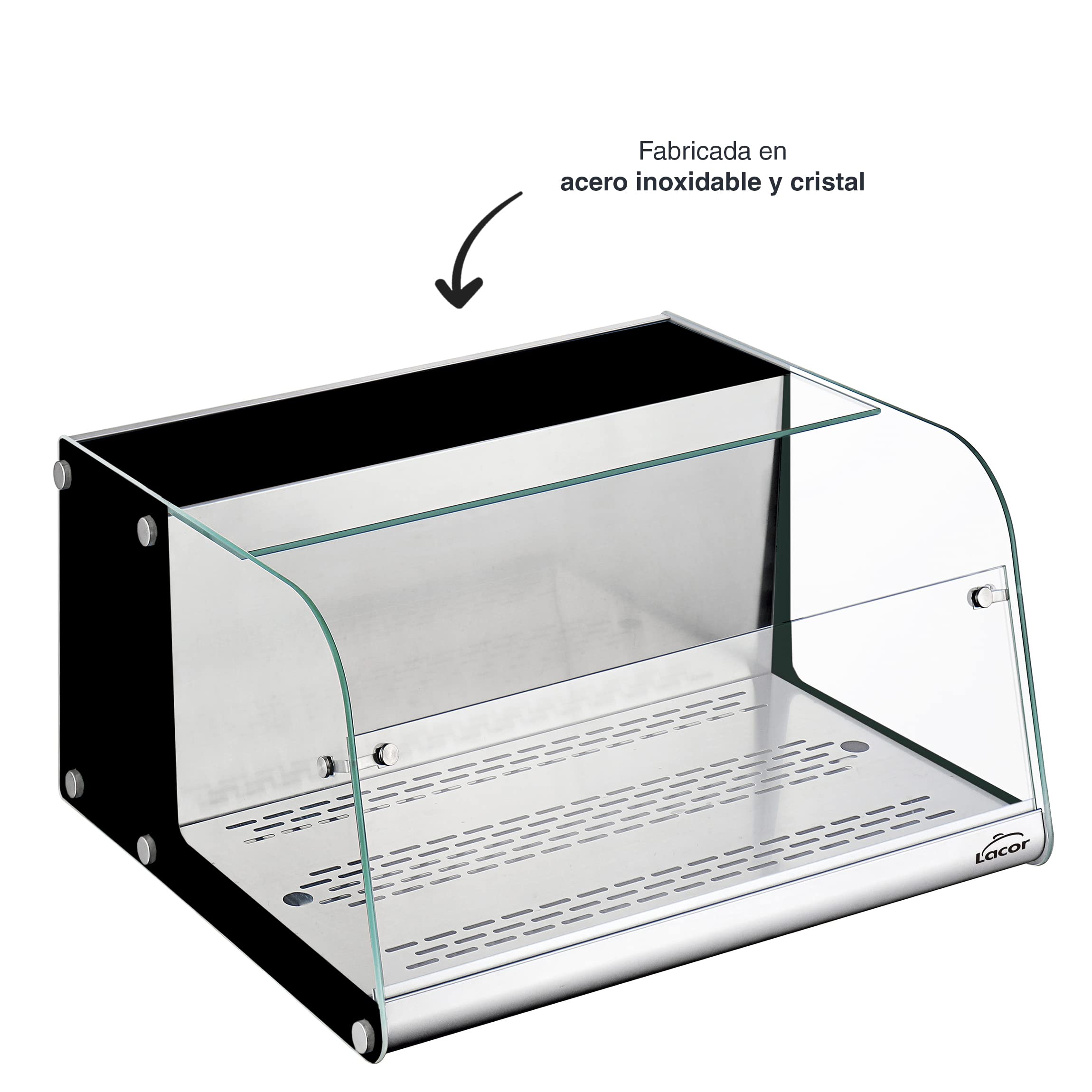 Lacor - 69607 - Vitrina Refrigerada, Expositor de Alimentos, Cristal y Acero Inoxidable, 105 W, Capacidad: 40 L, Termostato Regulable: 2ºC - 12ºC
