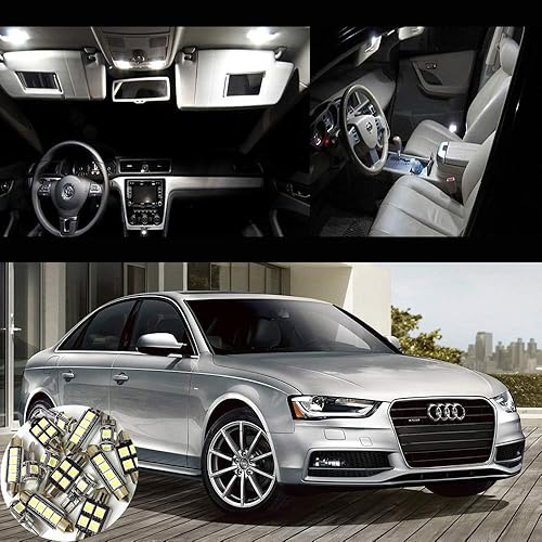 Kit de 20 luces LED para interior de coche Canbus sin errores, color blanco, 6000 K, compatible con Audi A4/Quattro 2009-2016, equipado con sistema