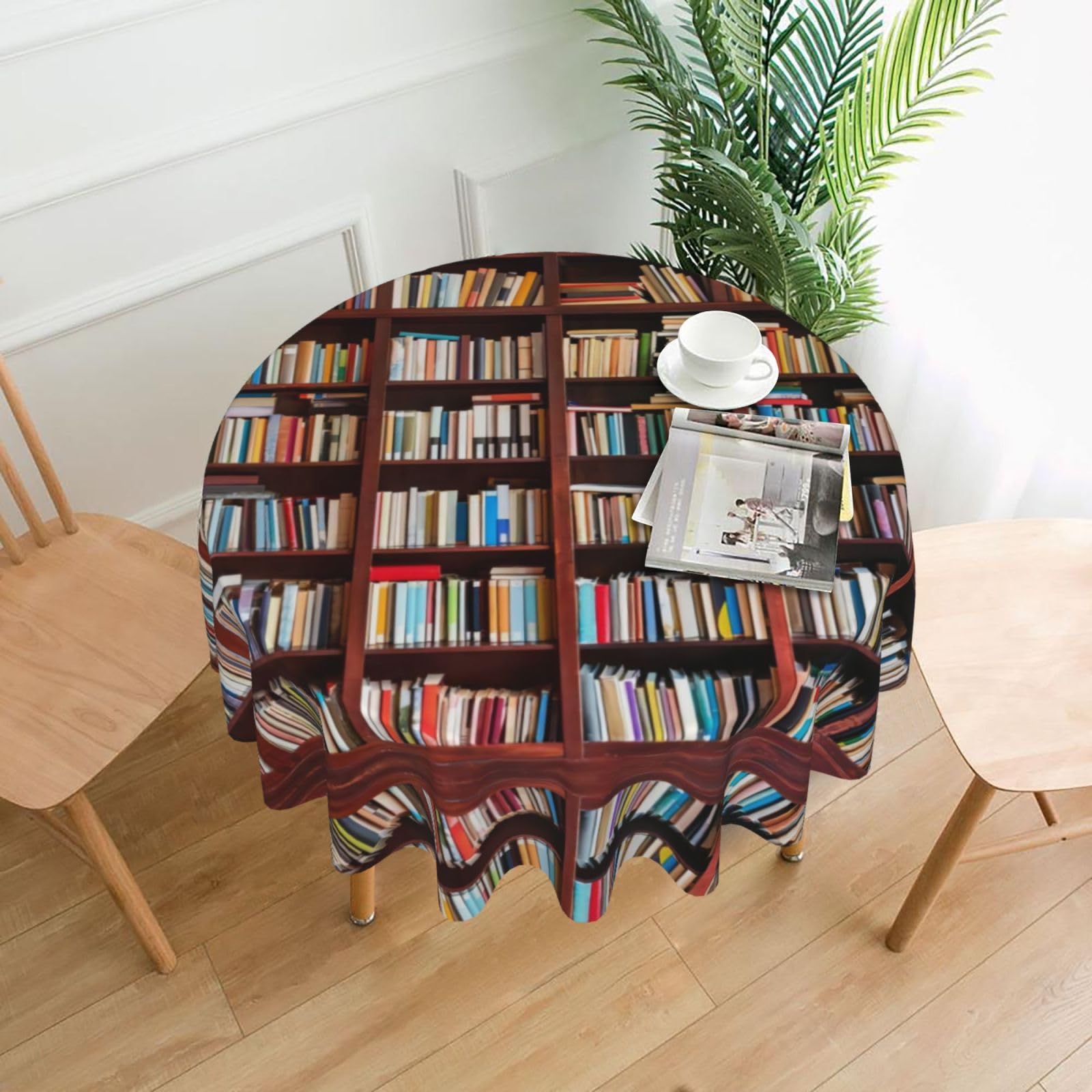 YYHWHJDE Books Prints Round Decorative Tablecloth 60in – Elevate Your Dining Space with this Elegant Throw for Everyday Charm & Special Occasions