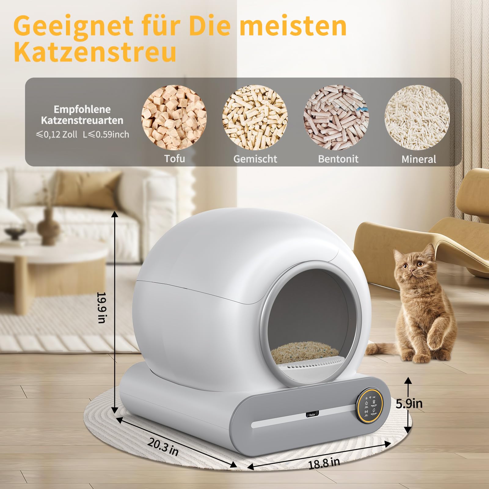 Lettiera Gatto Autopulente, 68L Lettiera Autopulente per Gatti, Controllo App,Allarme Sicuro, Antiodore Deodorante Ionico Antipizzicamento per Più Gatti Lettiera Automatica