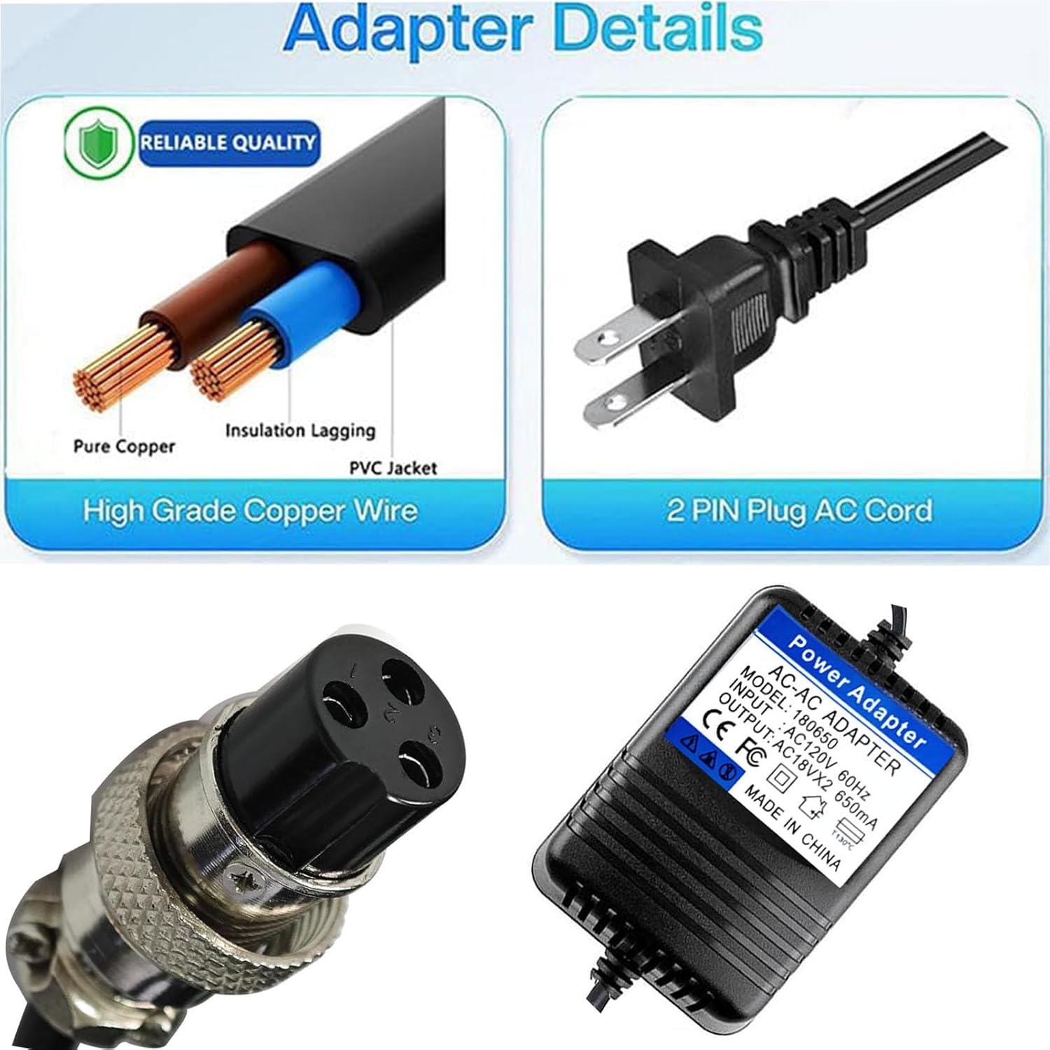 18V*2 AC Mixer Console Power Adapter with 3-Pin Connector - for Yamaha MG16 MG82X MG10U PA-10, Stanton M304, Alesis Multimix 8 USB FX – 8, Behringer Mixer - Replacement Power Supply Cord