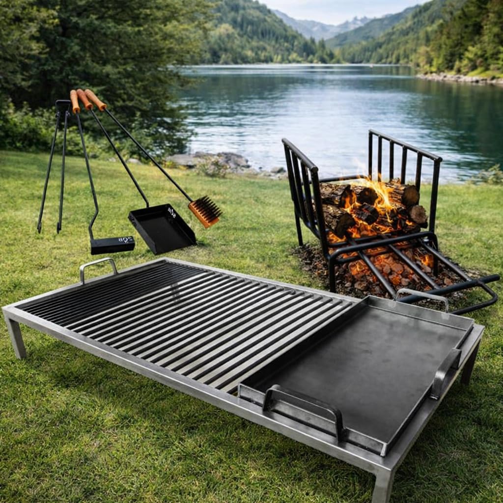 Argentine Grill con moduli in ferro rimovibili + Braciere + Utensili per il fuoco - Argentina Grill - BBQ Parrilla Asado - Sor pampa grill (Modulo Grill con piastra in ferro) Cod 003. (81,3 x 50,8 cm)