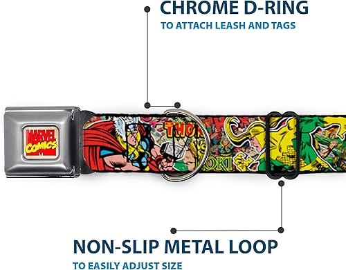 Miniatura 5 de Buckle-Down Collar de perro con hebilla de cinturón de seguridad, postura de Thor & Lokicómics retro apilado, 1 pulgada de ancho, se adapta a cuello