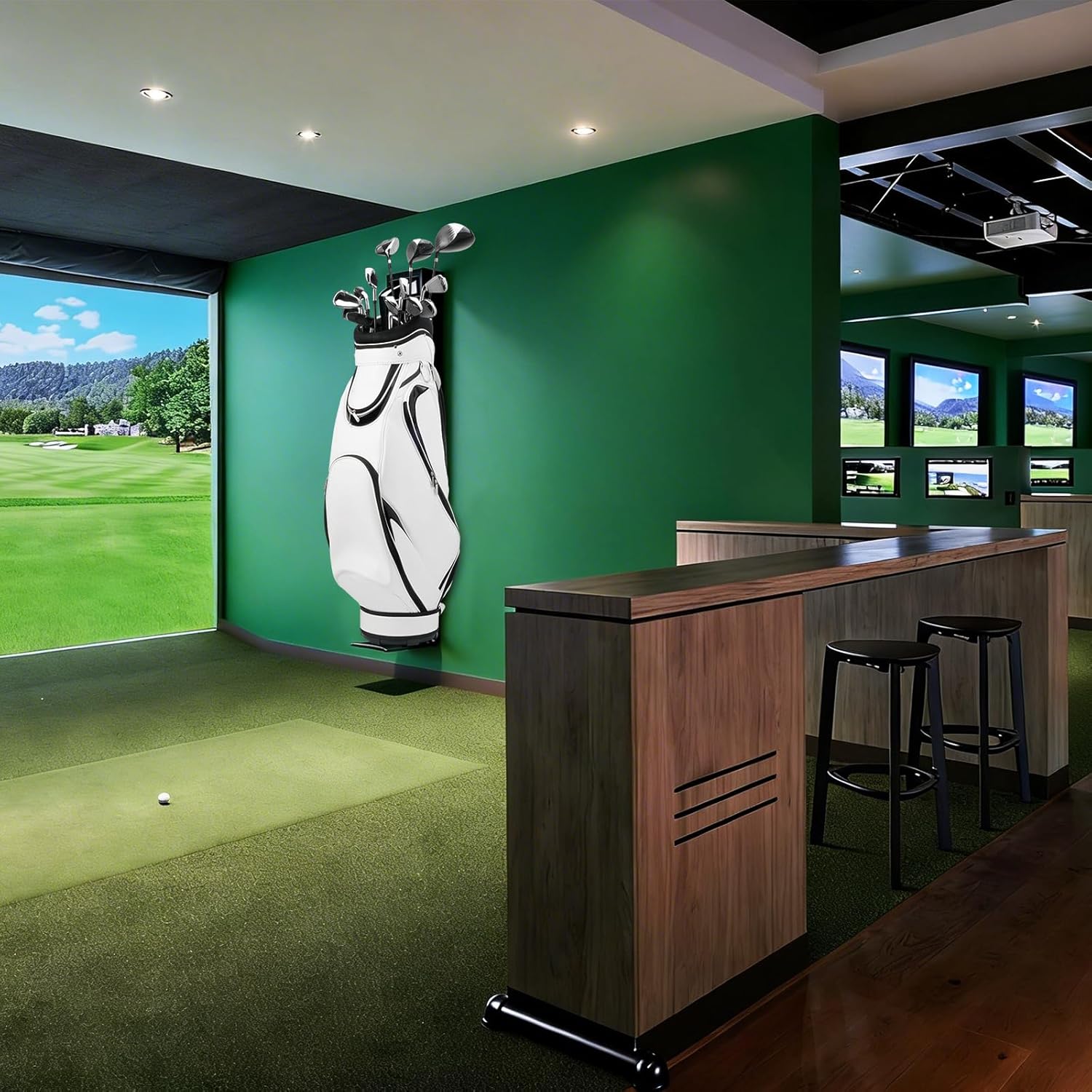 Golf Bag Wall Mount Golf Bag Storage Stand Organizer Rack, Tool-Free Length Adjustment Heavy-Duty Alloy Steel Storage Rack for Garage, Home, and Golf Club