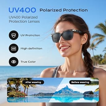 Smart Glasses,Polarized Sunglasses Built-in Mic & Bluetooth Speaker, Wireless Audio Smart Glasses for Men and Women, Athletic/Outdoor UV Protection,Touch Control, Voice Assistant (Black)