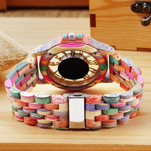 Miniatura 5 de Brown Deep Black Ebony Zebra Reloj de cuarzo de madera para hombre, correa de madera con cierre plegable para hombres