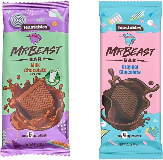 MrBeast's Feastables Duopack - dwa pyszne batony czekoladowe w jednym opakowaniu do skrzynki pocztowej (Duo (1x) Original/ (1x) Milk)