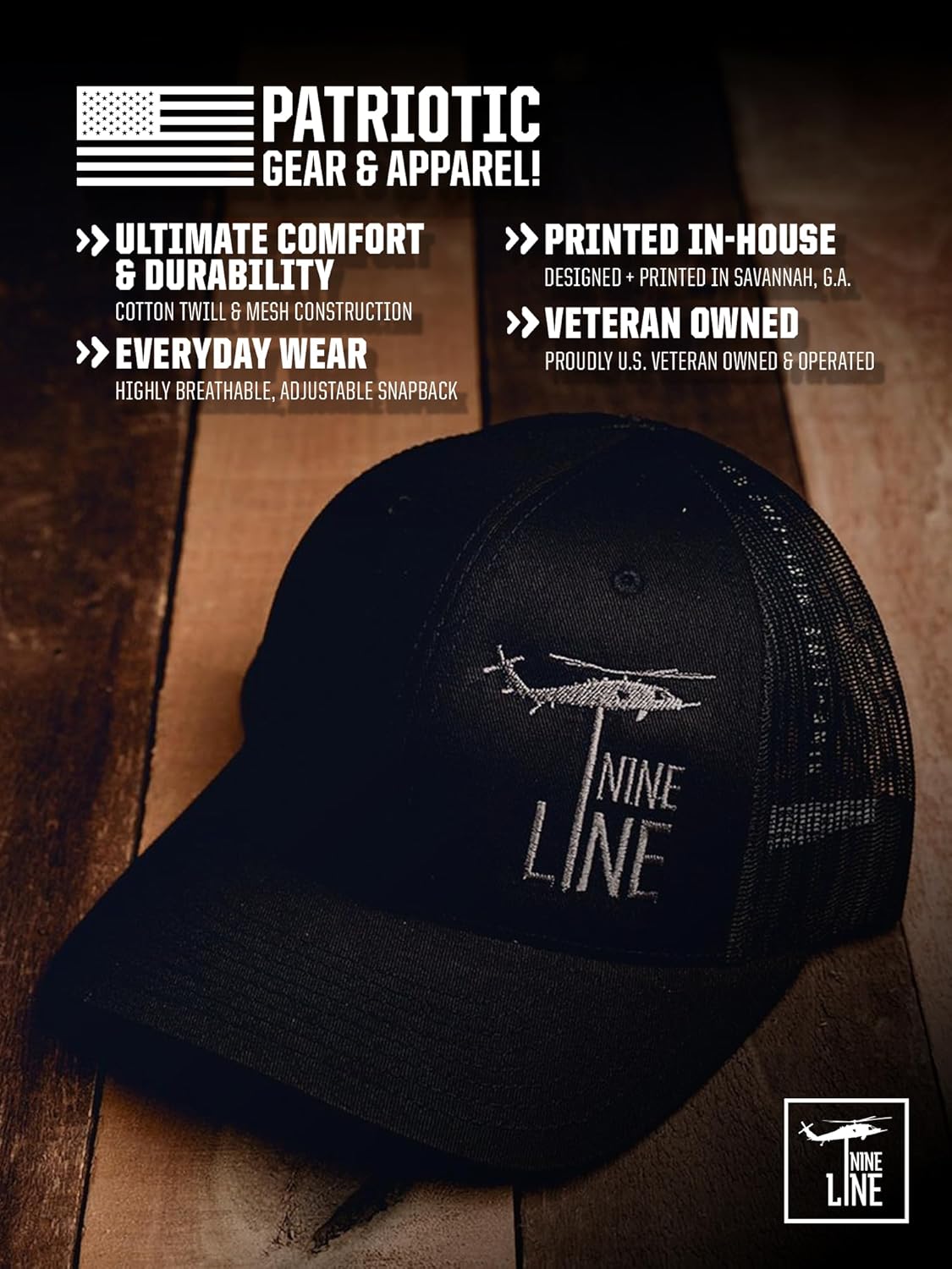 Nine Line Snapback Dropline Hat Adjustable Mesh Back Baseball Cap for Men, Embroidered American Flag, USA Patriotic Hat - Image 2