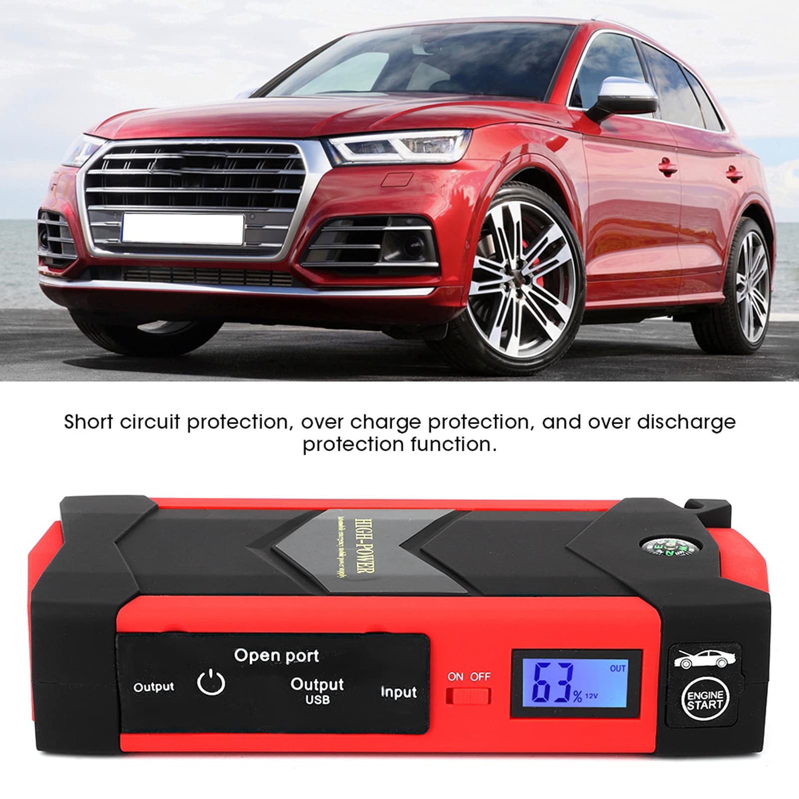 Urządzenie do uruchamiania awaryjnego, 2600A 12V skrzynka do uruchamiania awaryjnego samochodu zestaw wspomagający akumulator przenośna ładowarka powerbank kable rozruchowe adapter do papierosów(EU)
