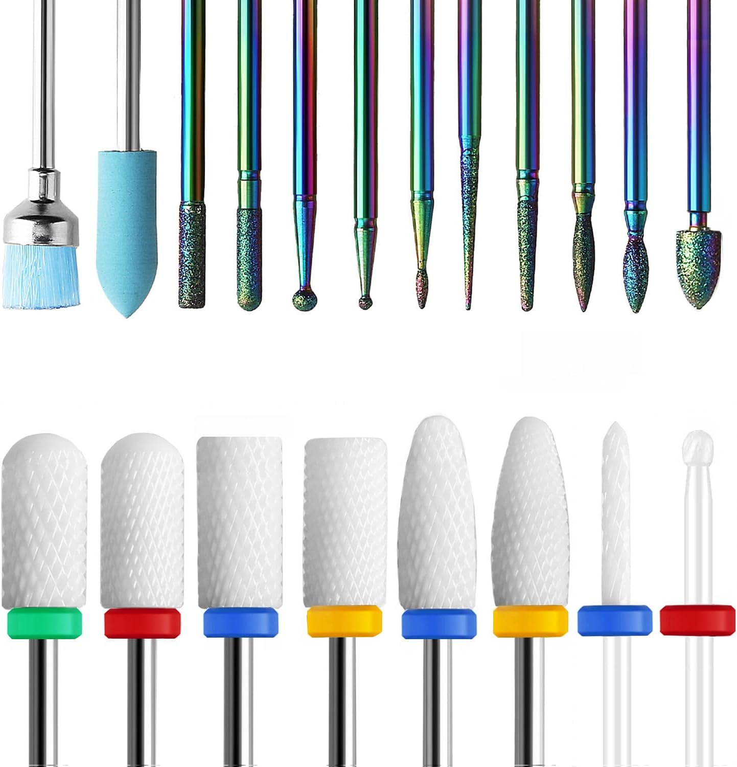 ERUIKA 18pcs Nail Drill Bits Sets, 3/32 Inch Ceramic Diamond Cuticle Electric Nail Cutter Acrylic Gel Nail Bit Kit, Cuticle Remover Crystal Nail Extension Bits for Nails Home Salon