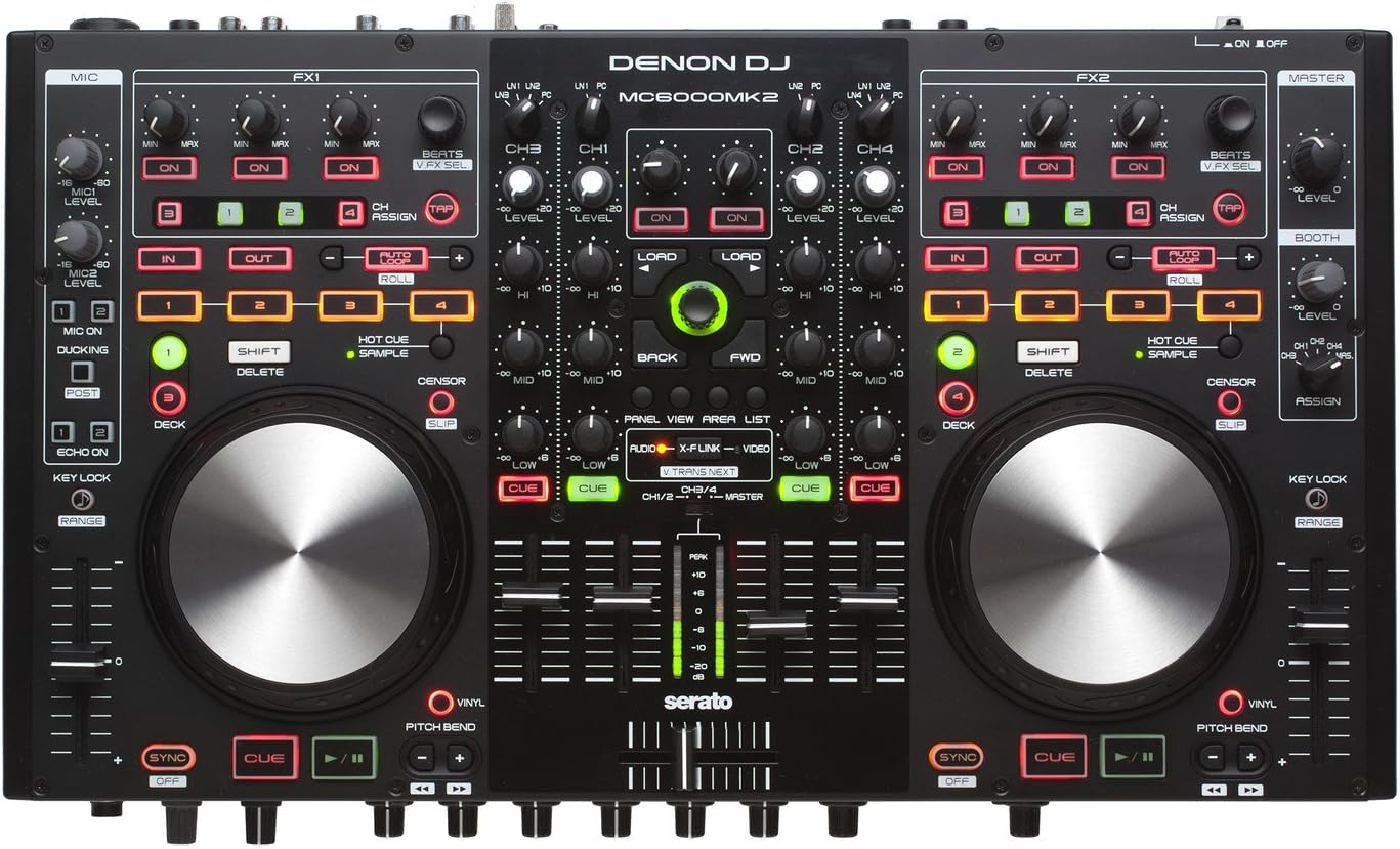 Denon DJ MC6000MK2 | Premium Digital DJ Controller & Mixer with full Serato DJ download (4-Channel / 4-Deck / 8-Source)