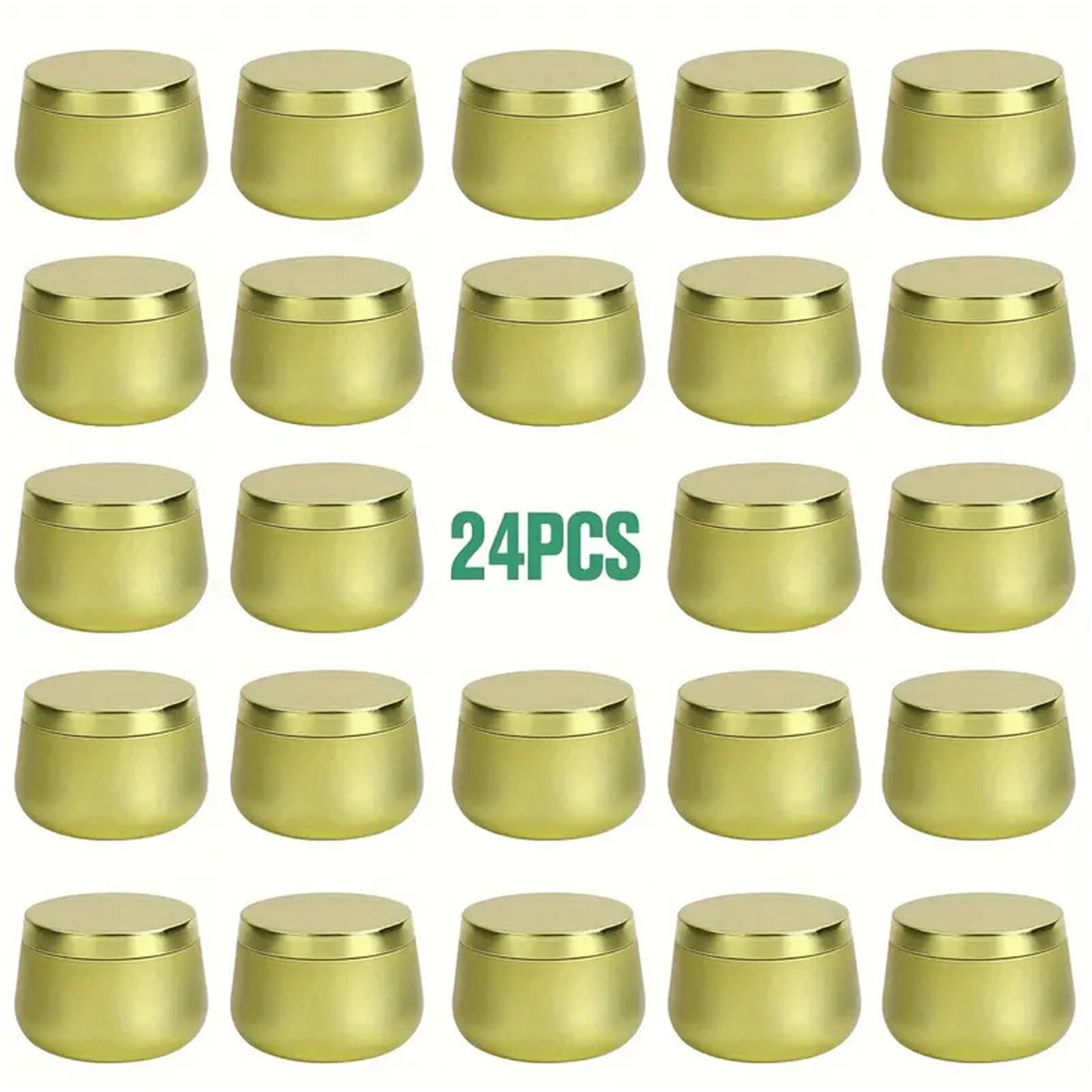 Xinglongs 24 barattoli rotondi in metallo con coperchio, per candele fai da te e conservazione (226,8 g, dorati, 24 pezzi)