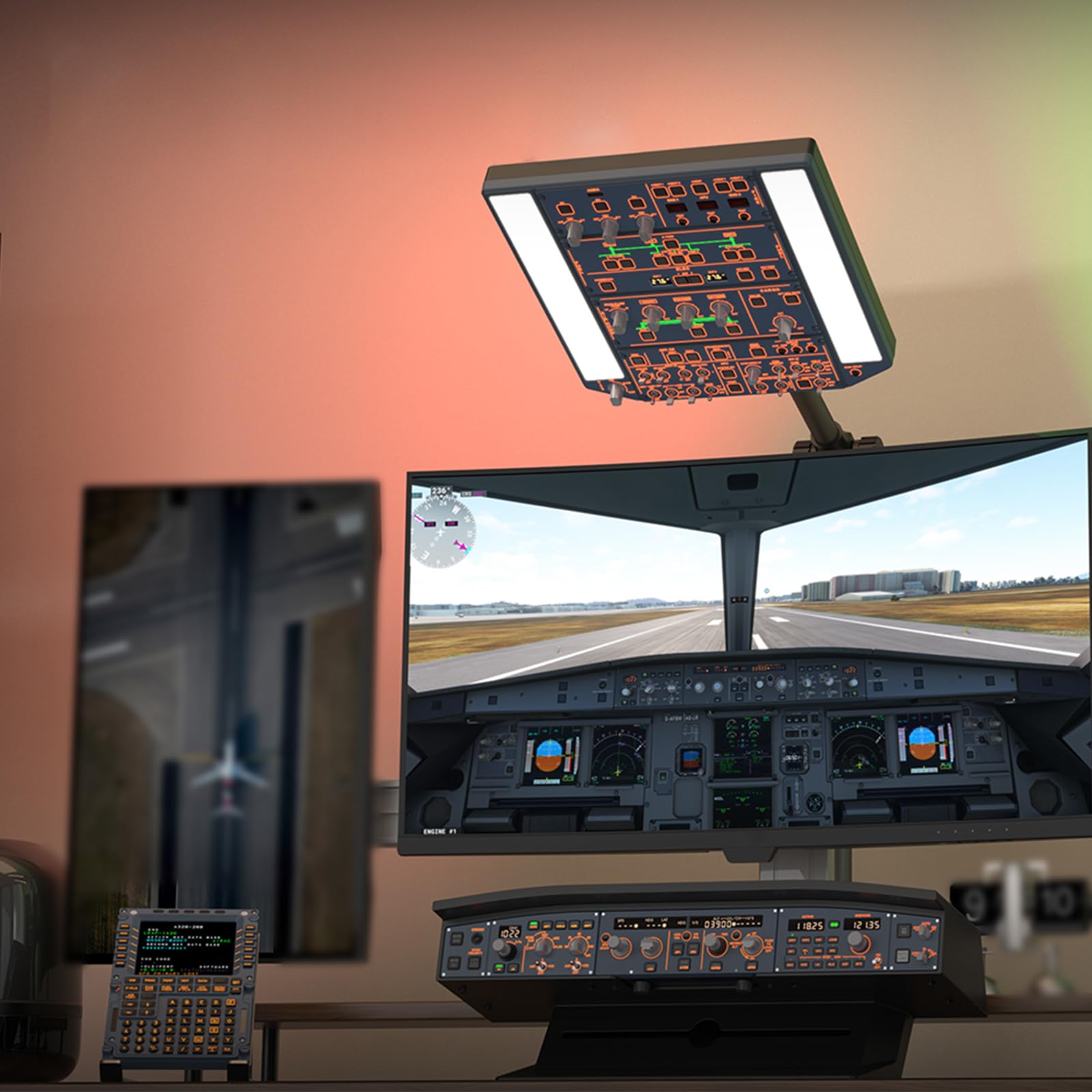WINGFLEXSIM Simulateur de vol pour PC A320OVH Commande supérieure avec IRS- und Illuminationsanlagen, Simulation de tête supérieure pour PC-Flight Simulators, Panneau de surface Flight Simulator