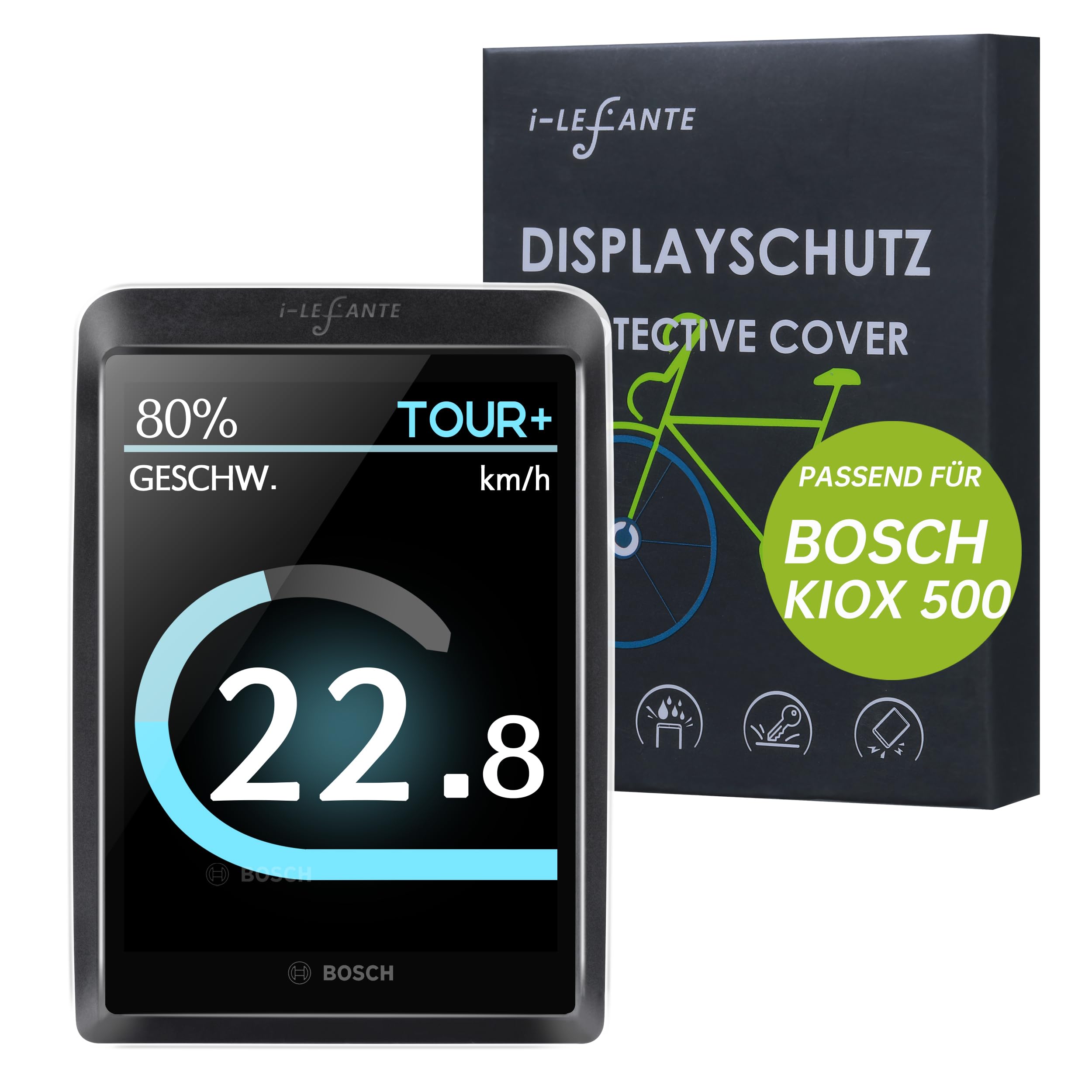 i-LEFANTE für Bosch Kiox 500 (BHU3700) Display Schutzhülle + Neoprentasche | E-Bike Displayschutz | Transparent und wasserdicht | Stoß- und Kratzschutz