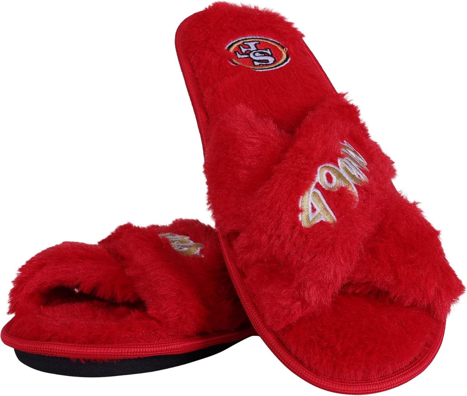 FOCO Womens NFL Team Script Wordmark Fuzzy Cross Slide Slippers - Image 3