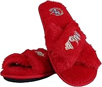 Vista 3 de FOCO Pantuflas deslizantes cruzadas mullidas con logotipo de texto del equipo NFL para mujeres