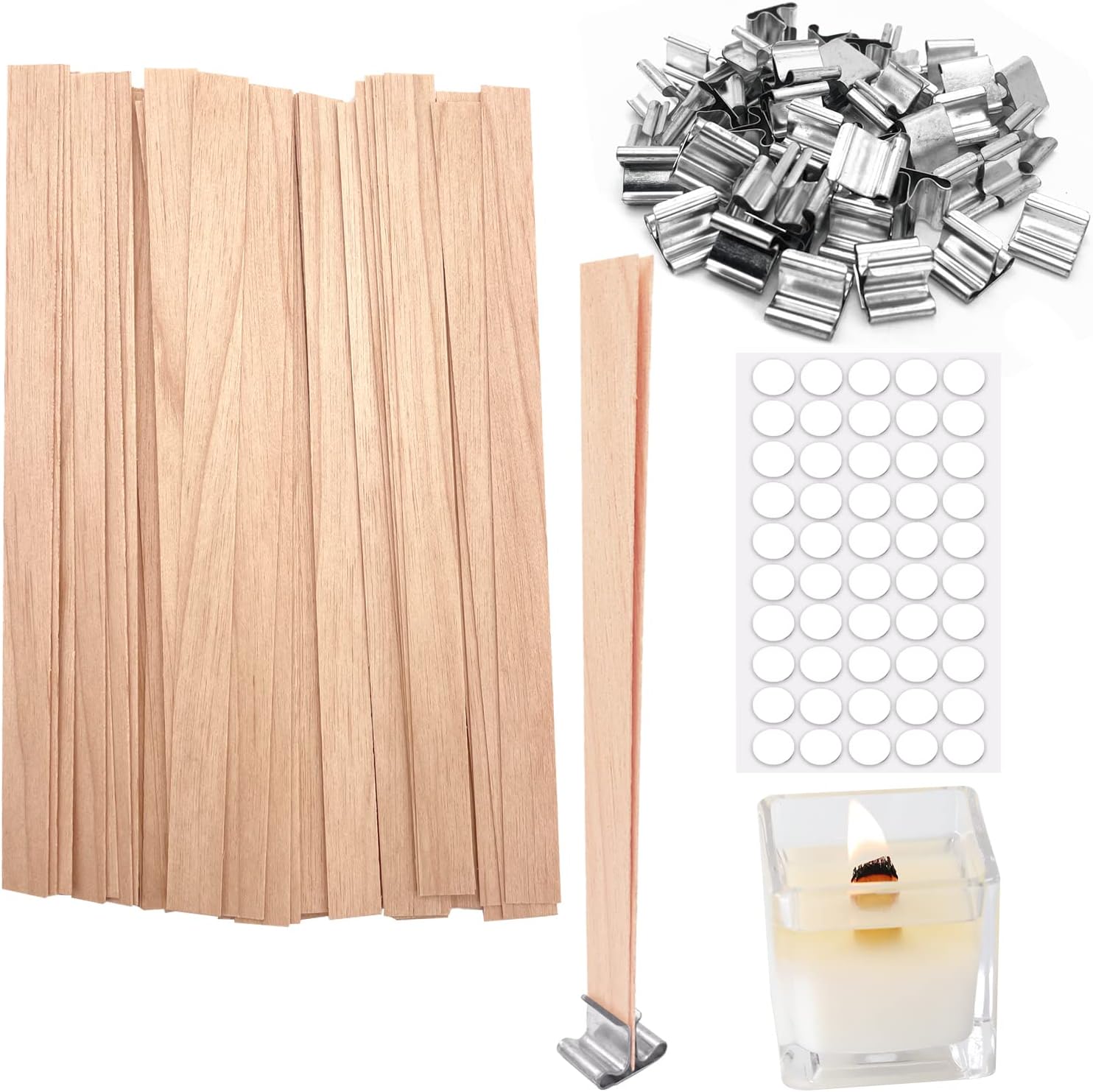 50 Pcs Wooden Candle Wicks + + 50pcs 304 Stainless Steel
