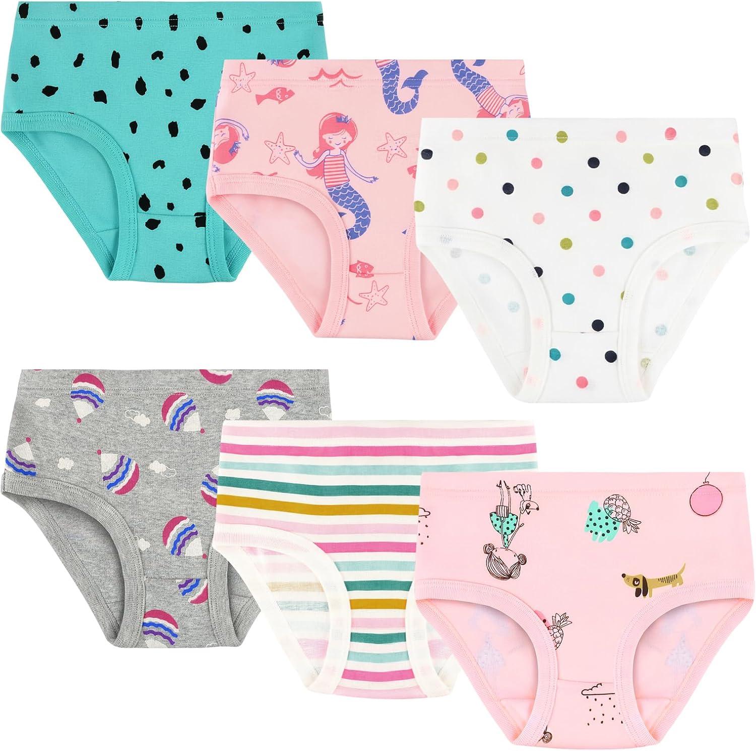 Girls' Underwear 100% Cotton Soft Panties Briefs 6 Pack Toddler Girl Underwear Size 2-3t, 4t, 5t, 6,7, 8 and 9