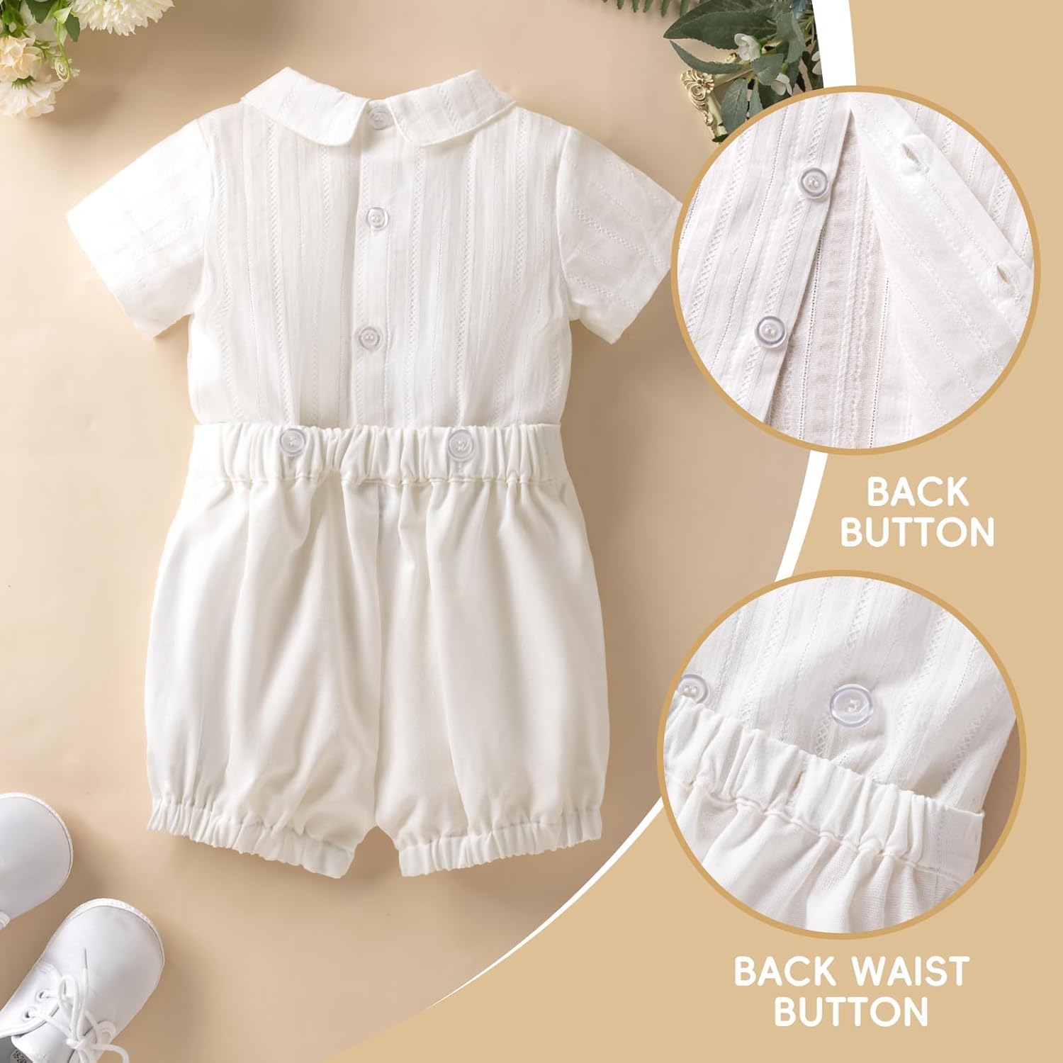 Booulfi 3-6 Month Boy Clothes Summer White Dress Shirt Shorts Boys 3T Summer Outfits Baptism Outfits Toddler Boy Short Set - Image 5