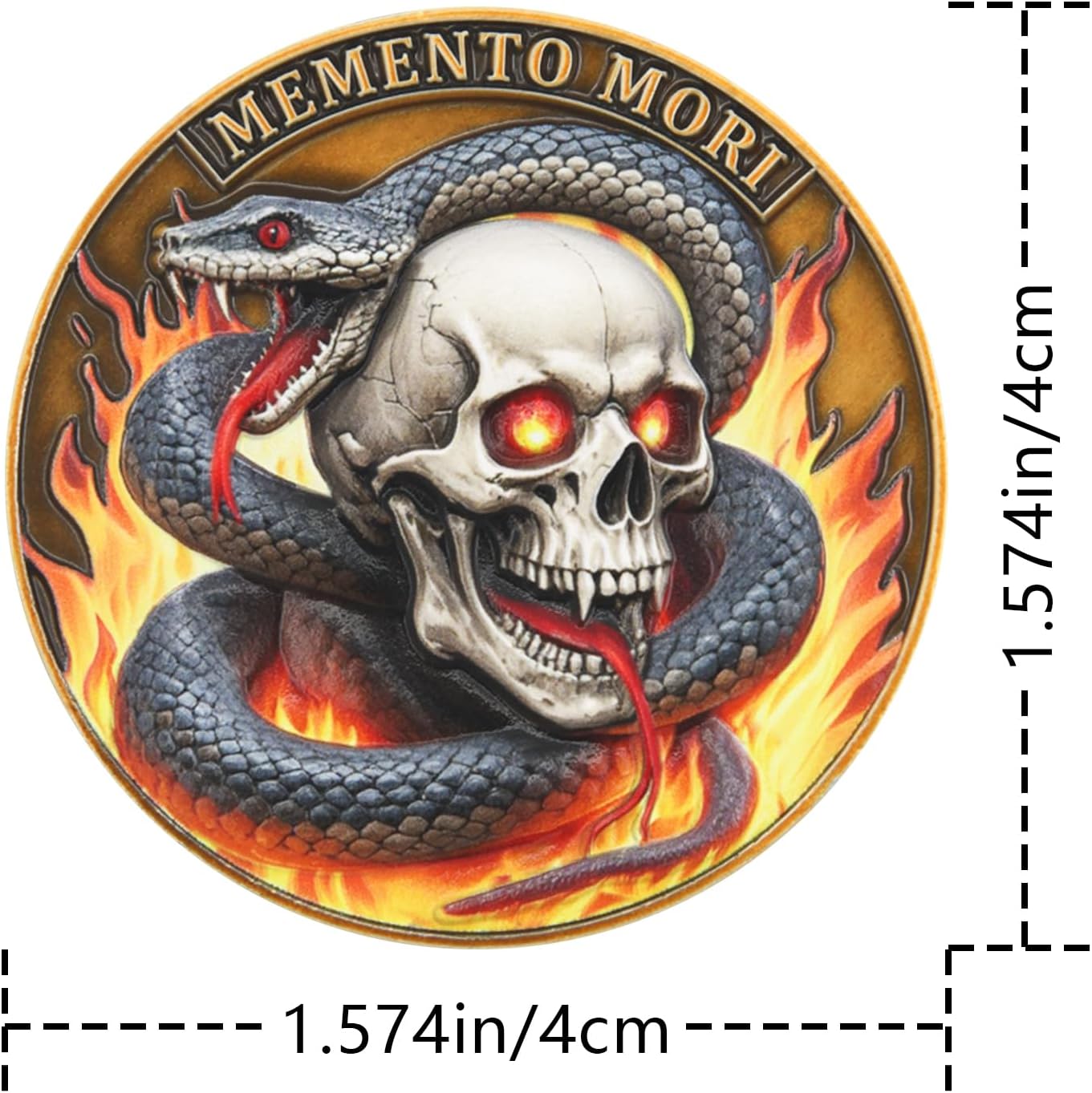 Memento Mori & Memento Vivere Challenge Coin – Hourglass and Skull Snake Design – A Thought-Provoking Reminder to Live Fully