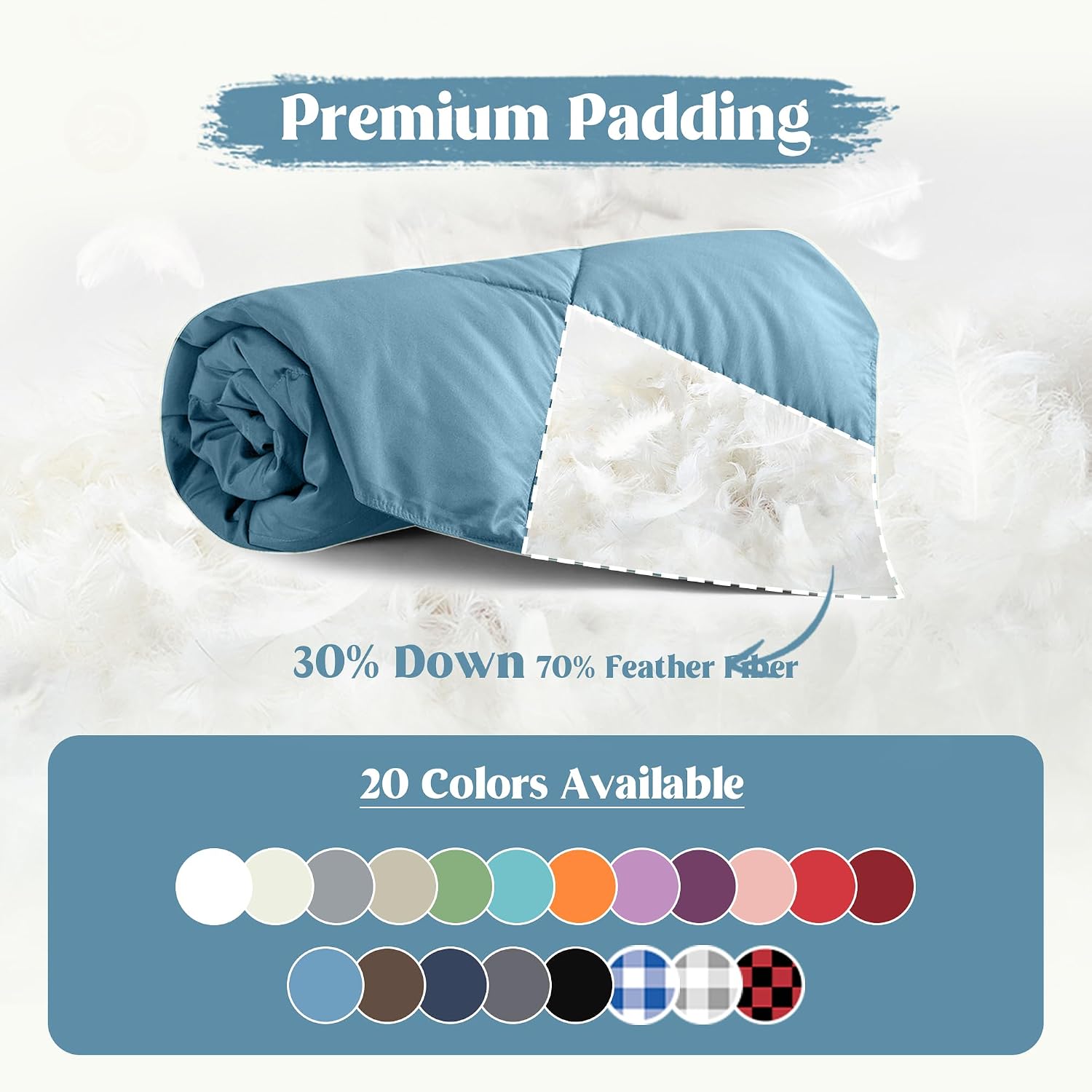 puredown® Soft Feather Down Throw Blanket Lightweight Packable Couch Throw for Indoor and Outdoor Use, Throw 50"X70", Blue, 12oz