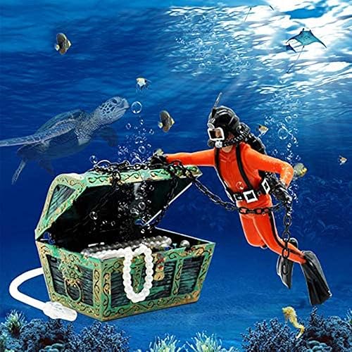 Miniatura 5 de Saim Treasure Chest & Diver - Adorno de acuario con movimiento de burbujas de aire de acción en vivo