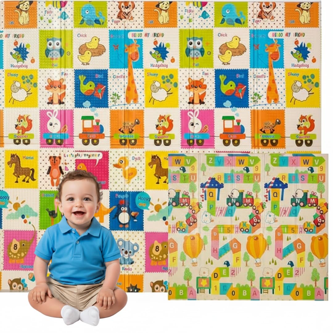 Edibaby, Alfombra Bebé Acolchada Plegable, Diseño Infantil, Colchoneta de Juegos para Suelo, Reversible, XPE, Tapete Baby Play Mat (Playground | 200x180 | 1 cm)