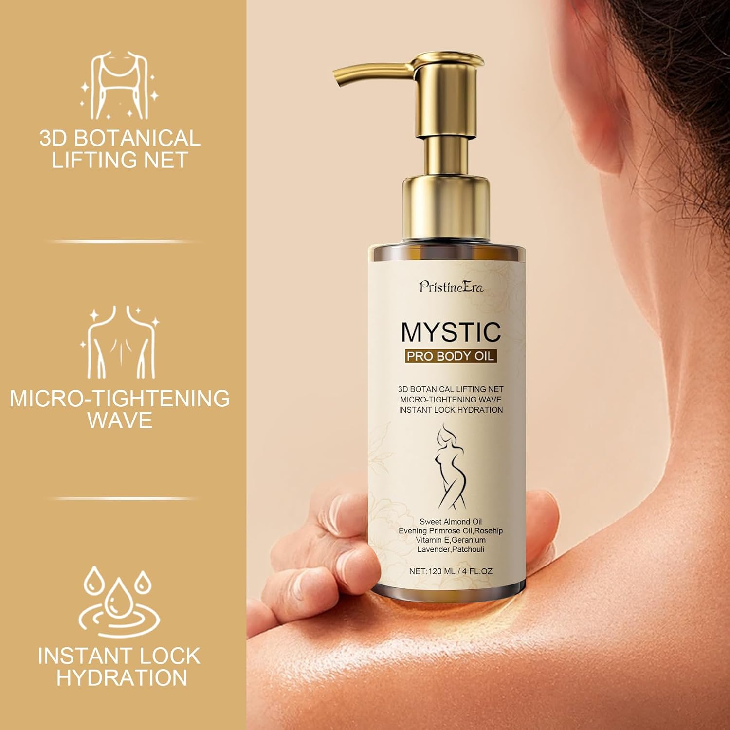 Mystic Body Firming Oil, Hydrating Body Oil for Women, Plumps Tightens & Firms Skin, Natural Cold‑Pressed Oil Blend for Dry & Crepey Skin, Luxury After Shower Skin Care, 4.23 fl oz
