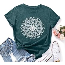 Flower Graphic T Shirts for Women Casual Floral Print Short Sleeve Tee Top | Daisy,Sunflower,Dandelion,Wildflower,Crew Neck,Heart Print Design,Nature,Botanical Garden,Magical Trip,Spring Graphic Tee