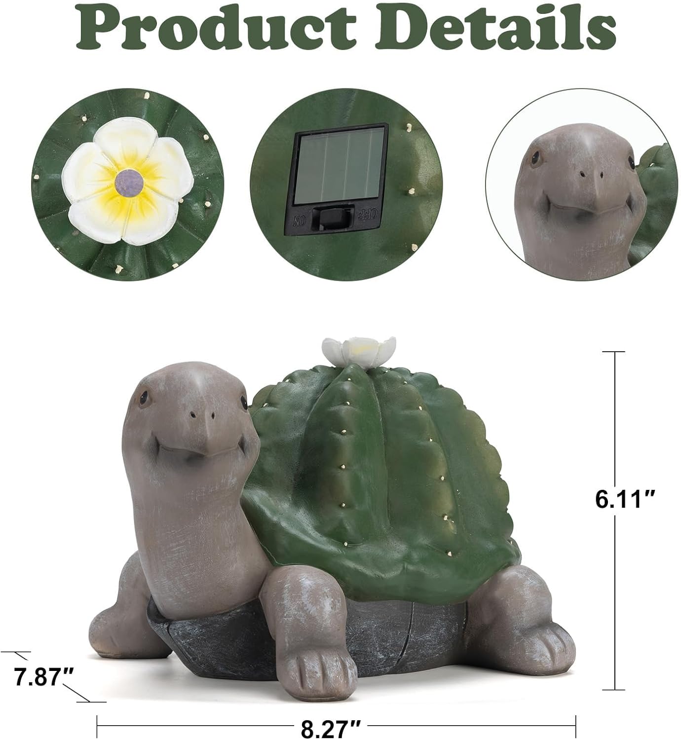 Etlemonde Solar Cactus Turtle Statue Garden Decor Light - Outdoor Decorative LED Flower, Suitable for Patio, Lawnand Garden Decorations, Gifts for Mom