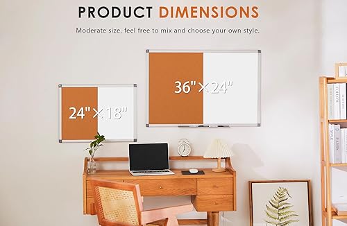 Vista 21 de S SWANCROWN Tablero de fieltro blanco combinado/tablero de cartas/pizarra blanca de borrado en seco para oficina, aula y hogar, negro, 24 x 18