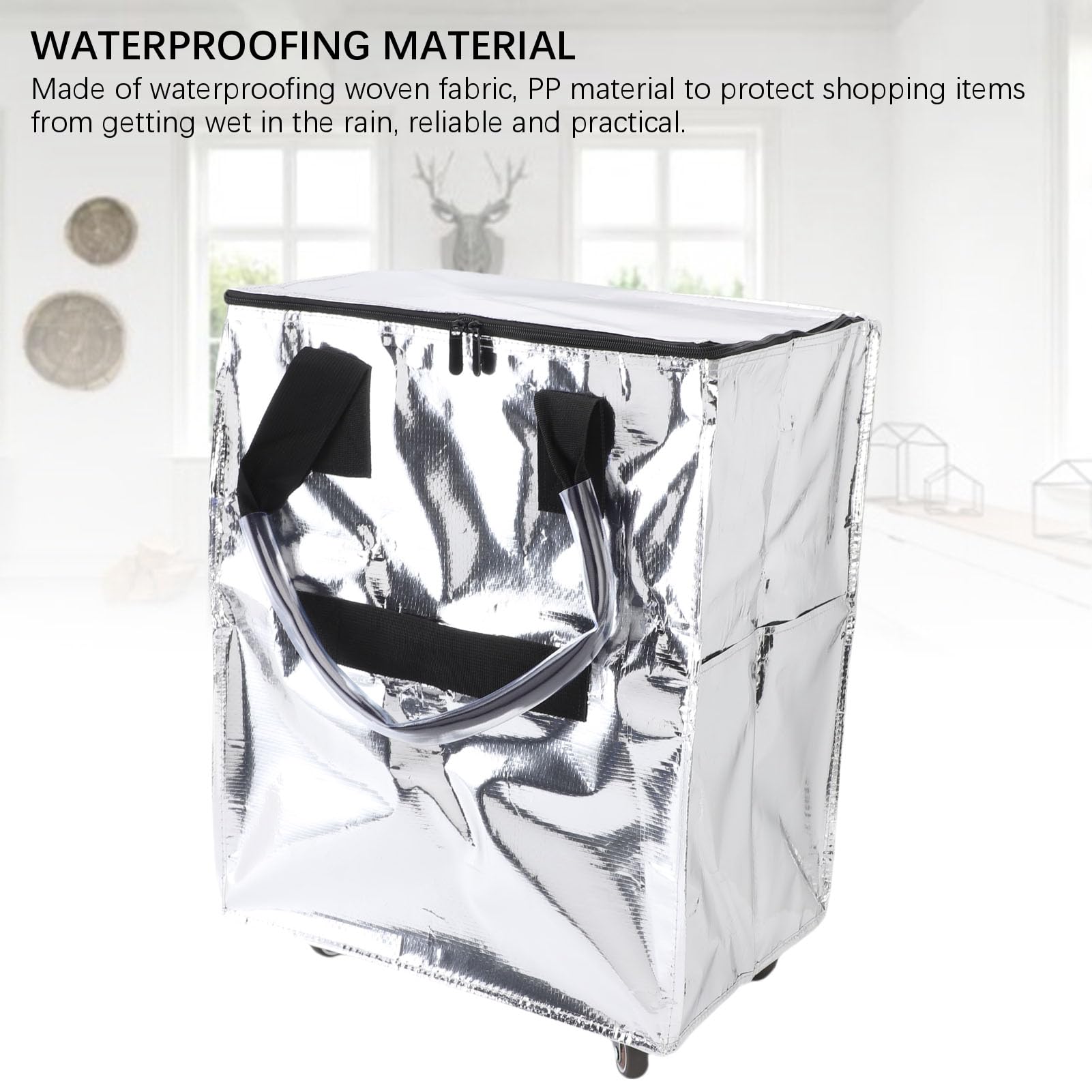 Lebensmittelbeutel auf Rädern, Großkapazität Multifunktional Tragbarer Zusammenklappbarer Einkaufsbeutel mit Rädern, Wasserdichtes Design, für Bequeme Einkäufe (Silber)