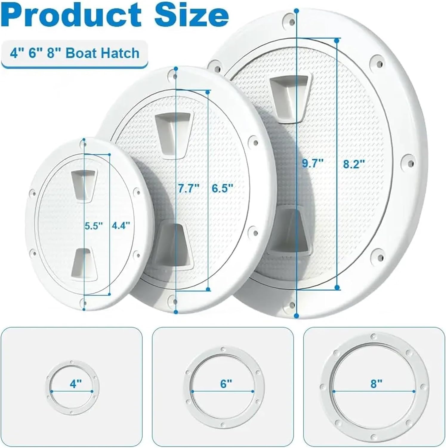 Boat Hatch 3 Pcs 4 6 8 Inch ABS Round Deck Inspection Access Hatch Cover Plastic White Boat Plate for Yacht Marine