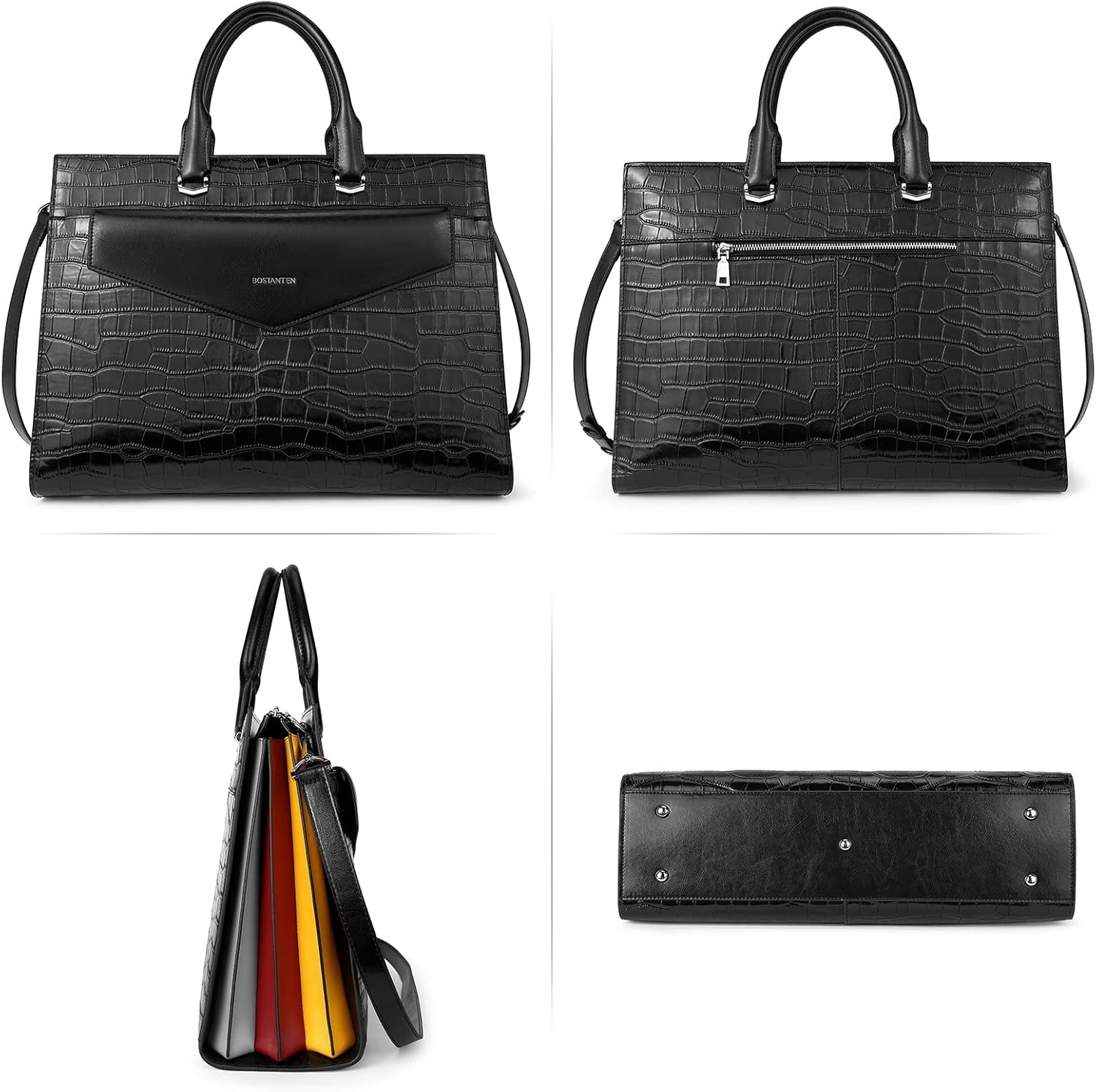 BOSTANTEN Briefcase for Women Laptop Tote 15.6 Inch Genuine Leather Handbag Work Bag Beige - Image 6