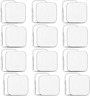 12PCS TENS Unit Electrode Pads 2"x2", Improved Gel Reusable TENS Replacement Pads, Latex-Free & Skin-Friendly, Compatible with TENS/EMS