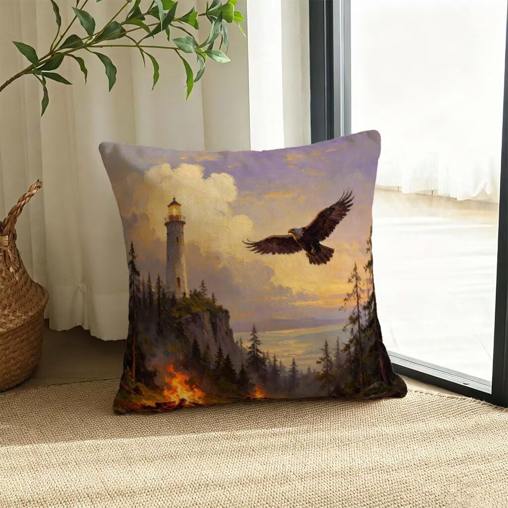 Poduszka outdoorowa 80 x 80 cm, poszewka na poduszkę 80 x 80 cm, dekoracyjna, latarnia morska, orł, poduszka na sofę, lniana poduszka na sofę, wodoodporna, oddychająca, na lato, do domu, ogrodu