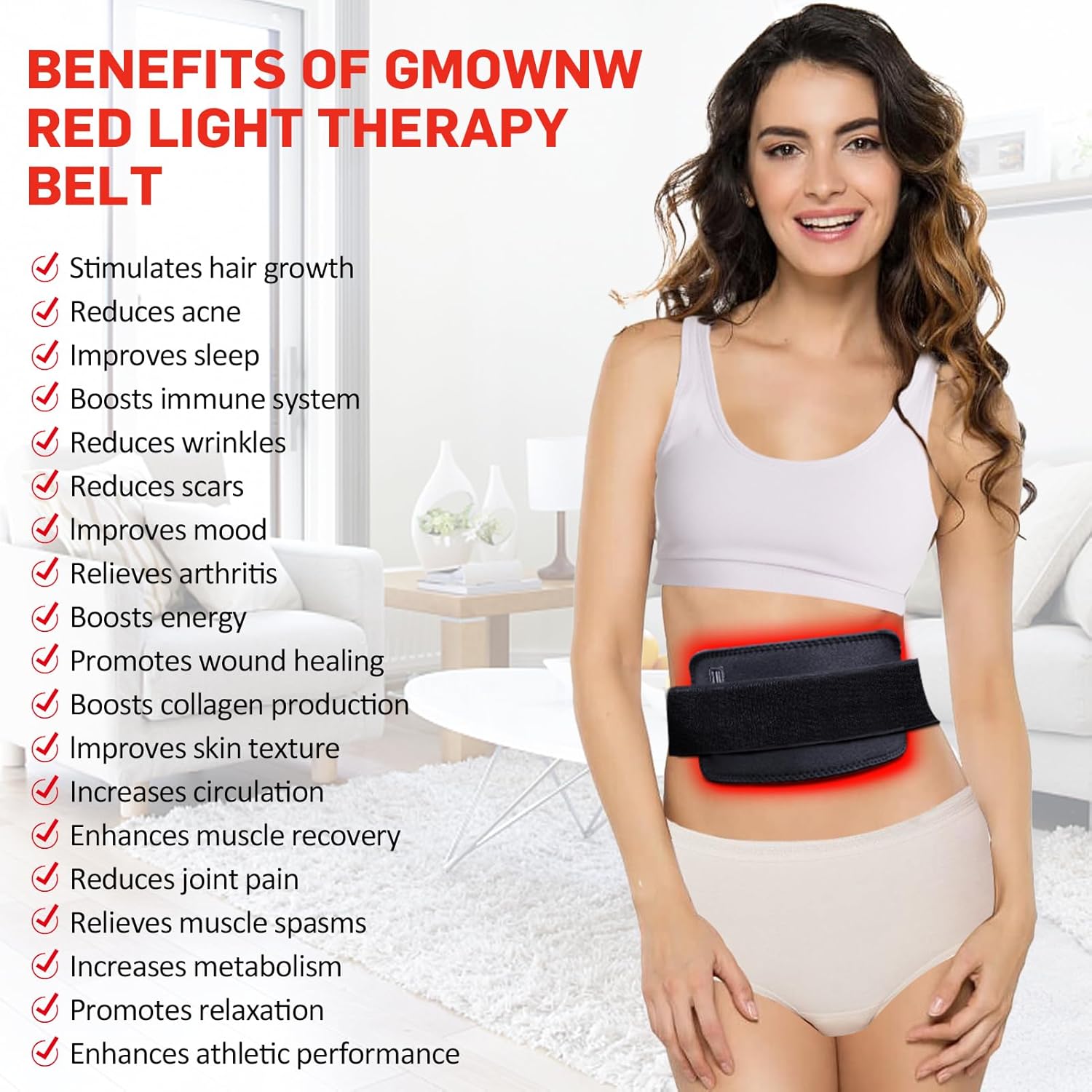 Red Light Therapy Belt, Infrared Light Therapy for Body Wearable Wrap with Timer for Back Shoulder Waist Muscle Pain Relief, Reduce Inflammation and Joint Pain, Infrared Light Therapy for Pain
