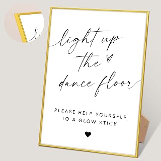 Glow Sticks Wedding Sign, Wedding Dance Floor Decor, Wedding Signs for Ceremony and Reception, Engagement Party Desk Decor, Gold Frame Wooden Sign with Stand, Wedding Party Favors,14