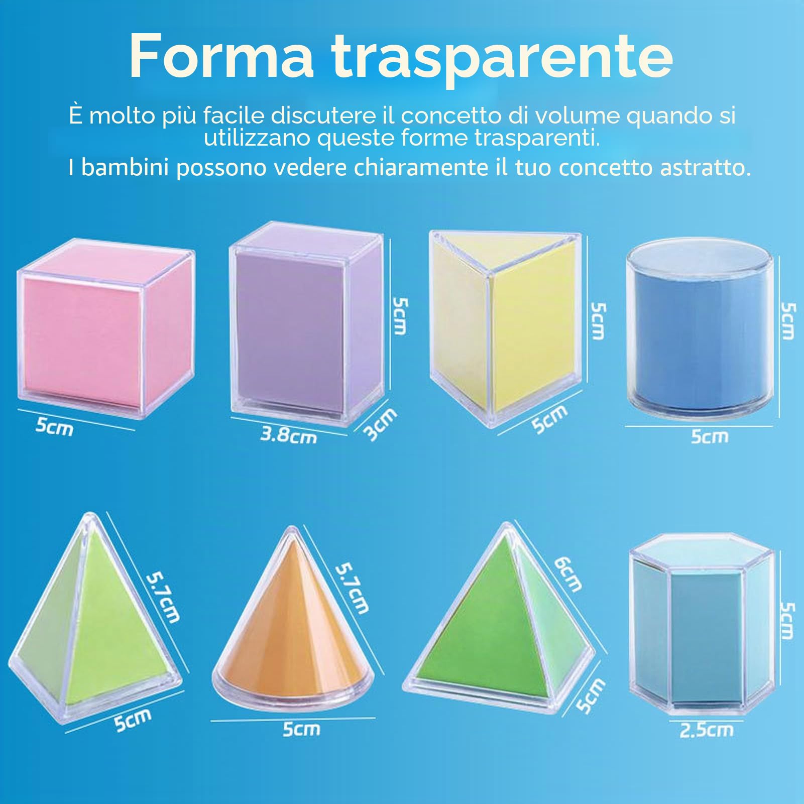 Solidi Geometrici Trasparenti 8 Pezzi Forme 3D Educative con Carta Pieghevole Coperchi Rimovibili