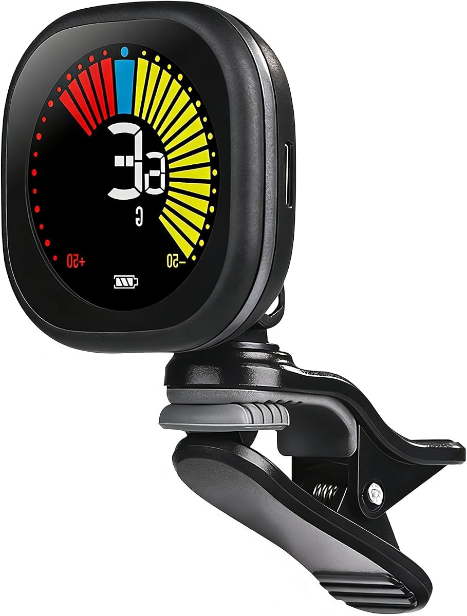 Guitar Tuner Clip-On Rechargeable with LCD Color Screen Electric Guitar Tuner Clip On Acoustic Chromatic Open Tuning for Guitar, Bass, Ukulele, Violin, Mandolin, Banjo, Tuners for Musical Instruments