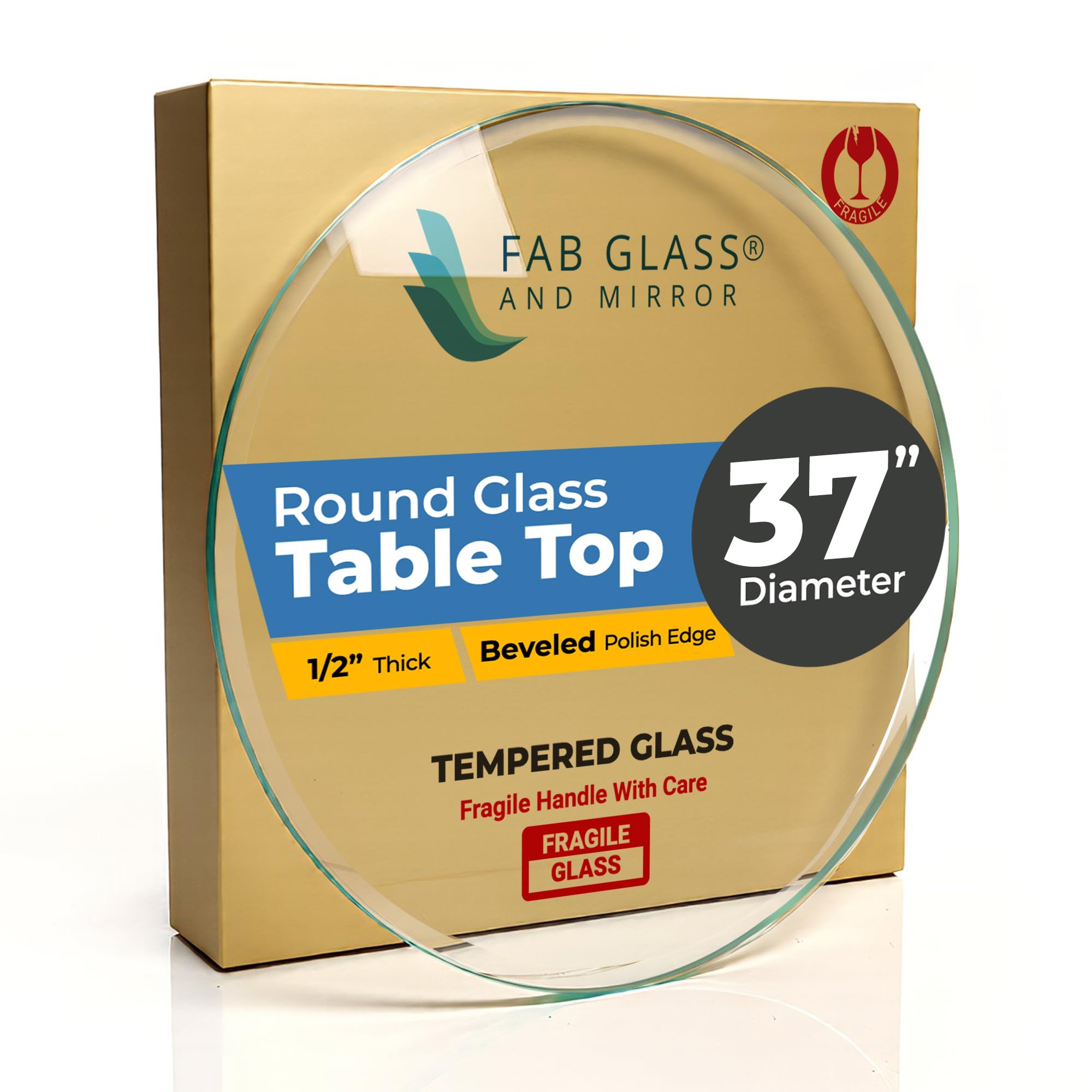 37" Inch Round Glass Table Top 1/2" Thick Tempered Beveled Edge by Fab Glass and Mirror