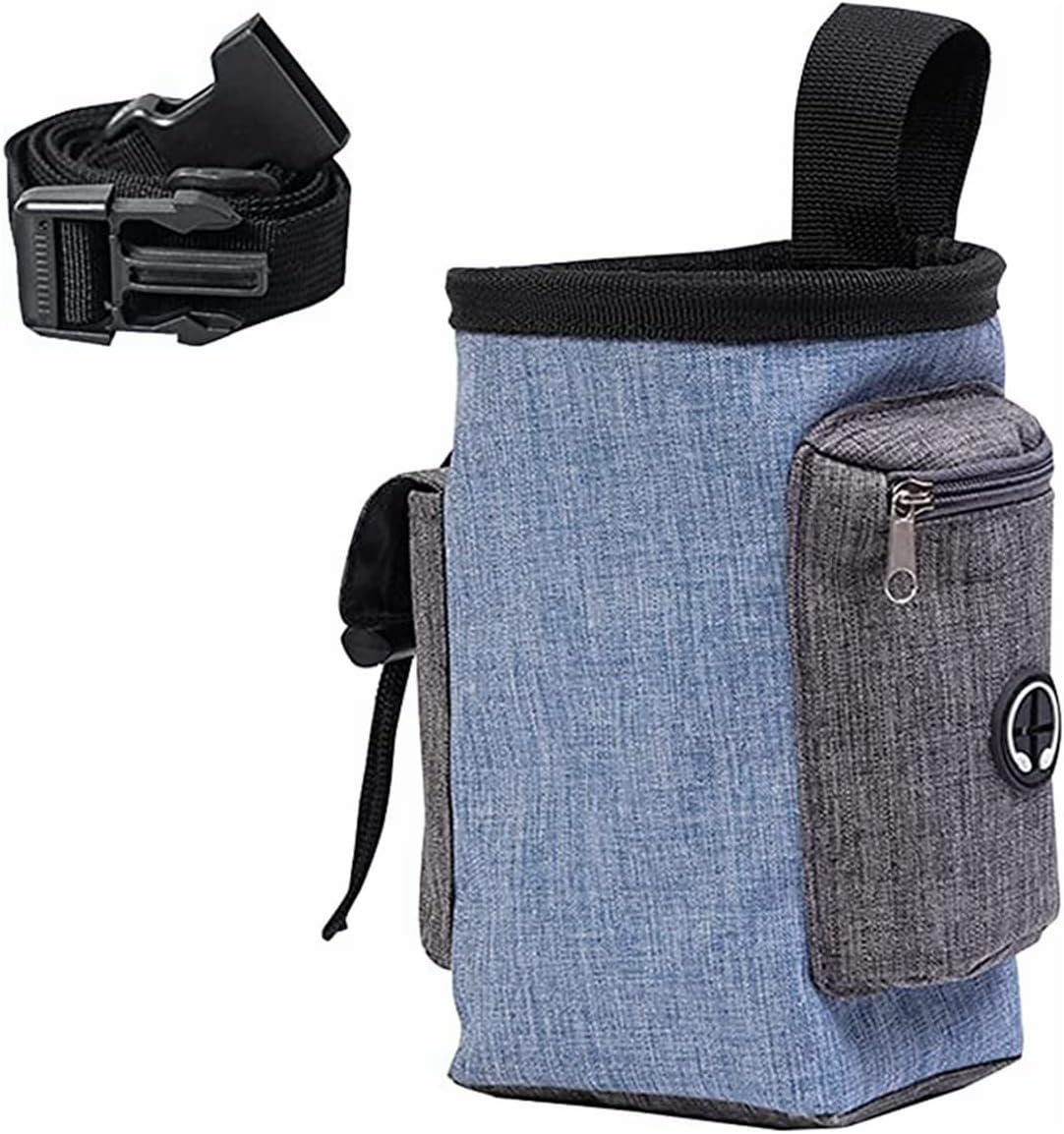 5 Pcs Dog Treat Bag, with Quick Access to Snacks Toys Container, Puppy Training Pouch, Adjustable Waistband & Poop Bag Dispenser, Hands Free, for Training Walking, Hiking (Blue)
