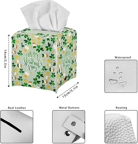 Miniatura 6 de Cubierta cuadrada para caja de pañuelos, decoración del día de San Patricio para el hogar, soporte de caja de pañuelos de cuero, organizador de