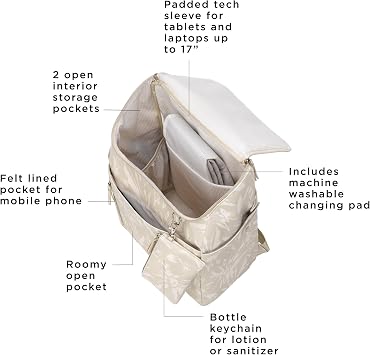 Petunia Pickle Bottom Tempo Backpack, Diaper Bag Designed for Busy Families, Attaches to Stroller or Suitcase, Spacious Main Compartment (Linen Blossoms)