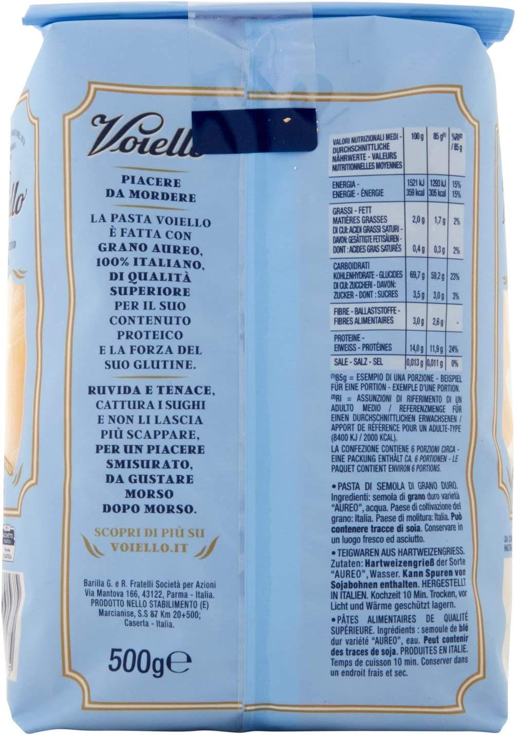 Voiello Pasta Penne Ziti Rigate - Pasta (20 unidades, 100 % italiana N 155, 500 g, polpa gourmet italiano, 400 g)