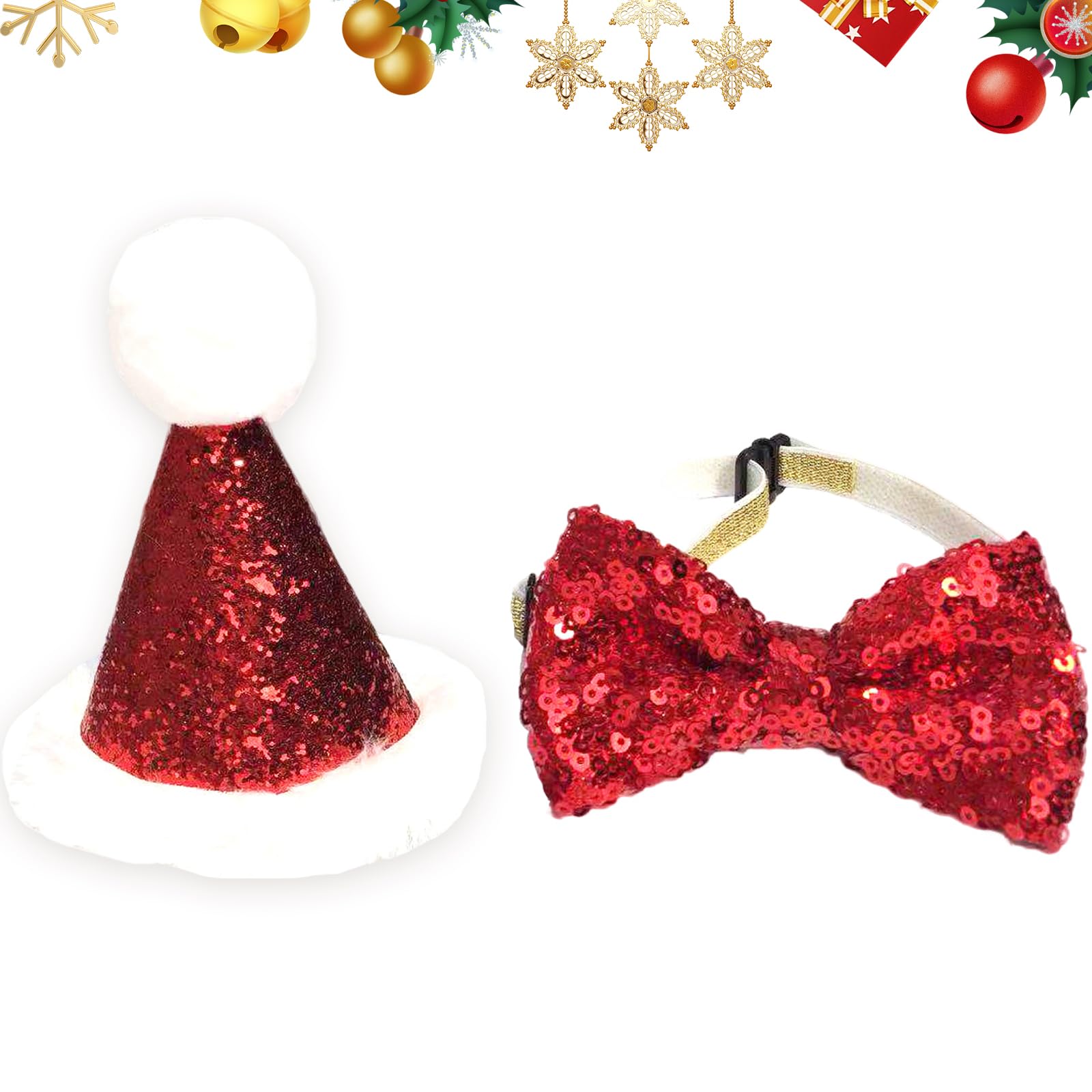 1 Set Christmas Pet Dress up Dog Snowflake Bow Tie Collar with Santa Hat, Tie Hat Set, Puppy Christmas Costume, Christmas Pet Costume Dog Xmas Hat Dog Santa Hat, Dog Holiday Outfit - Image 3