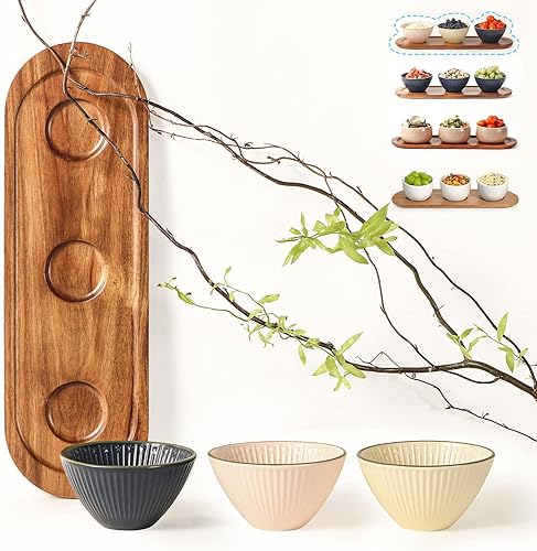 Miniatura 8 de Cuencos pequeños para servir y bandeja de madera, juego de servir con chips y inmersión, platos para servir para entretenimiento, cuencos de