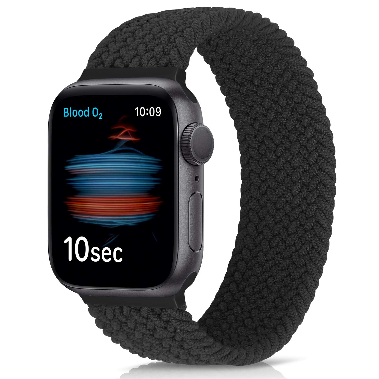 WNIPH Braided Elastic Watch Straps Compatible with Apple Watch 42mm 44mm, Woven Solo Loop Replacement Sport Watch Band for iWatch Series 6/5/4/3/2/1/SE(42mm/44mm:#4(149mm-156mm wrist),Black)