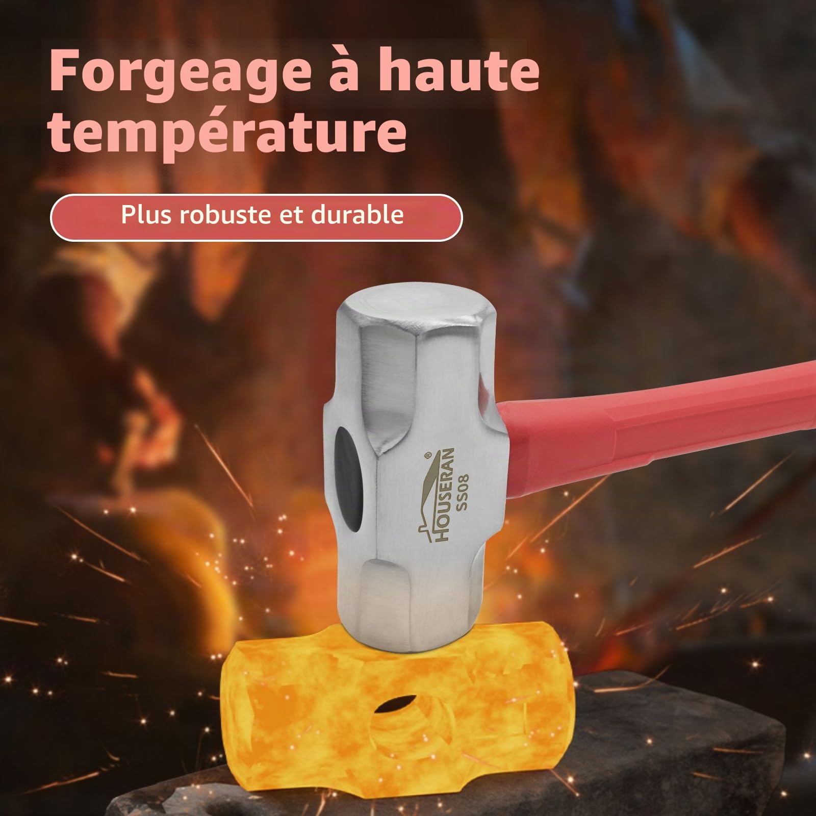 Massette à Main 1,62 kg 3,5 lb Acier Forgé Manche Antidérapant | Masse en acier forgé, manche antidérapant absorbant les chocs. Pour le bâtiment, le jardinage, la démolition et le bricolage.